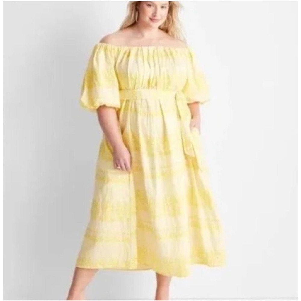 NWT Future Collective Jenny K Lopez Yellow Puff Sleeve Maxi Dress 4X